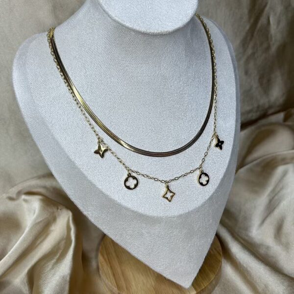 Collier Double Rangs Trèfle Étoile